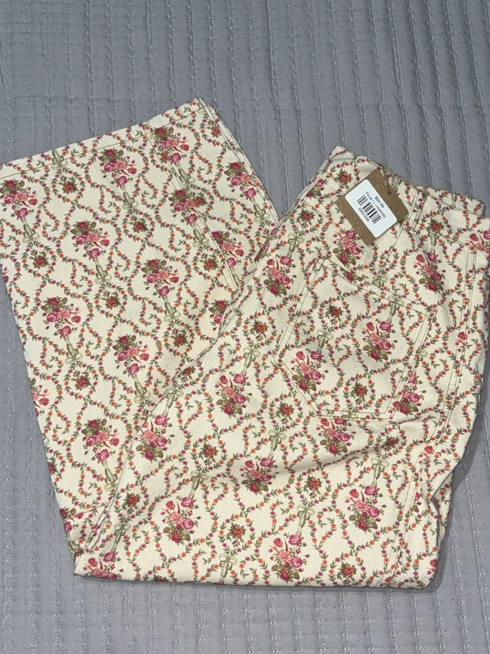 Peach Love California Cream Floral Wide Leg Jeans